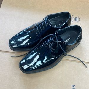 Modern Square Toe Black Patent Tuxedo Shoes Size 10 Wide New